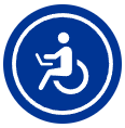 Image of UserWay icon, person with a laptop in a wheel chair